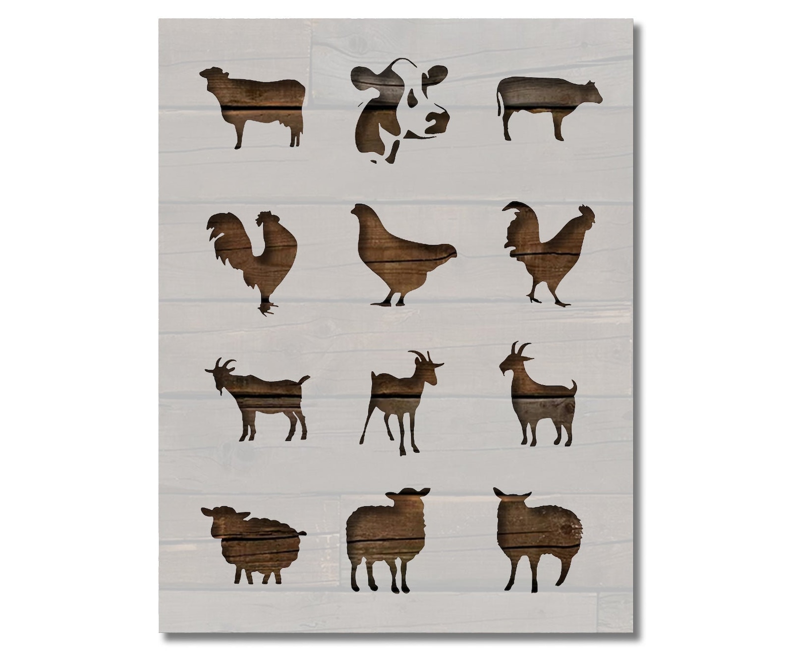 Farm Animals Cow Chicken Goat Sheep Stencil Template Reusable Multiple ...