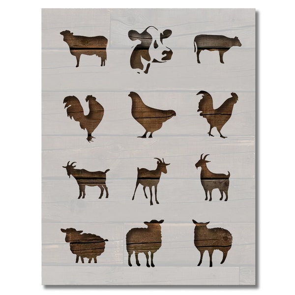 Farm Animals Cow Chicken Goat Sheep Stencil Template Reusable Multiple Sizes for Painting on Walls, Wood, Arts and Crafts (874)