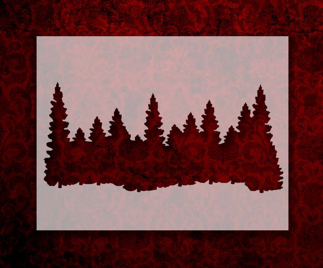 Forest Line Pine Trees Smokey Mountains Stencil Multiple Sizes Fast