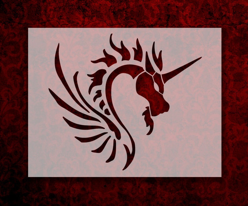 Tribal unicorn dragon stencil multiple sizes fast free  etsy