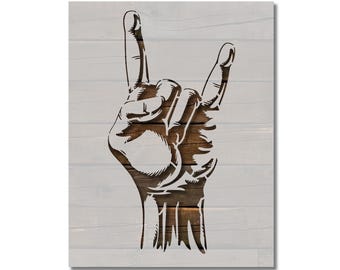 Rock and Roll Horns Hand Gesture Stencil Template Reusable Multiple Sizes for Painting on Walls, Wood, Arts and Crafts (1007)
