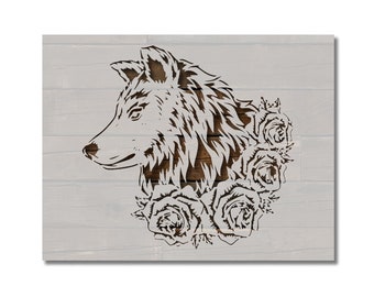Vintage Floral Wolf Stencil Template Reusable Multiple Sizes for Painting on Walls, Wood, Arts and Crafts (914)