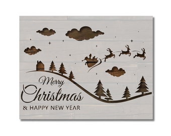 Merry Christmas Santa Sleigh Reindeer Stencil Template Reusable Multiple Sizes for Painting on Walls, Wood, Arts and Crafts (941)