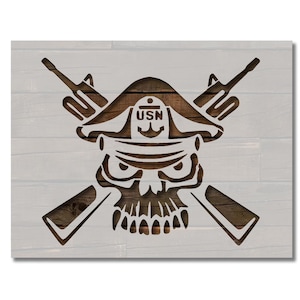 USN Navy Skull Bones Rifles Stencil Multiple Sizes Fast FREE SHIPPING (607)