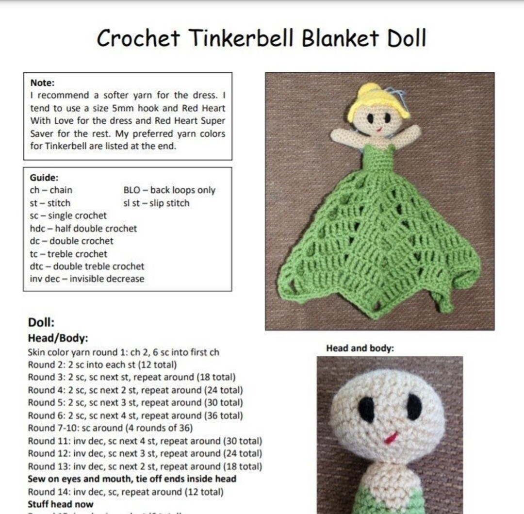 Pattern for Crochet Tinkerbell Lovey Blanket Etsy Canada