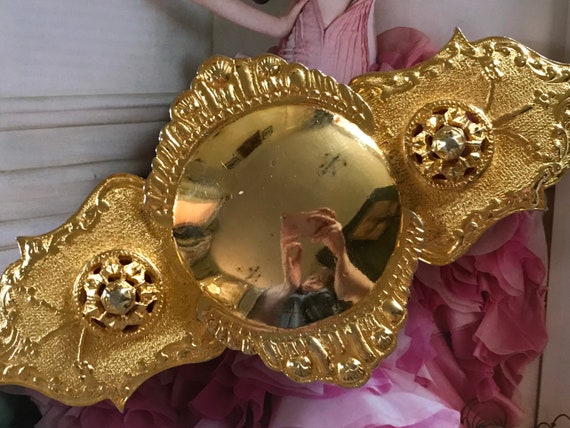 ALEXIS KIRK Etruscan Style Belt Buckle, Large Gilt Metal 
