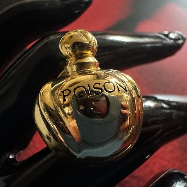 Épinglette Poison CHRISTIAN DIOR, épingle pour bouteille de parfum Dior dorée, bouteille de parfum Poison en métal doré, objet de collection de créateur, broche vintage