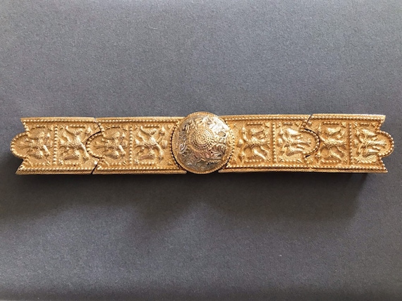 ALEXIS KIRK Gilt Metal 2 Piece Belt Buckle, Etruscan Style  display picture 1