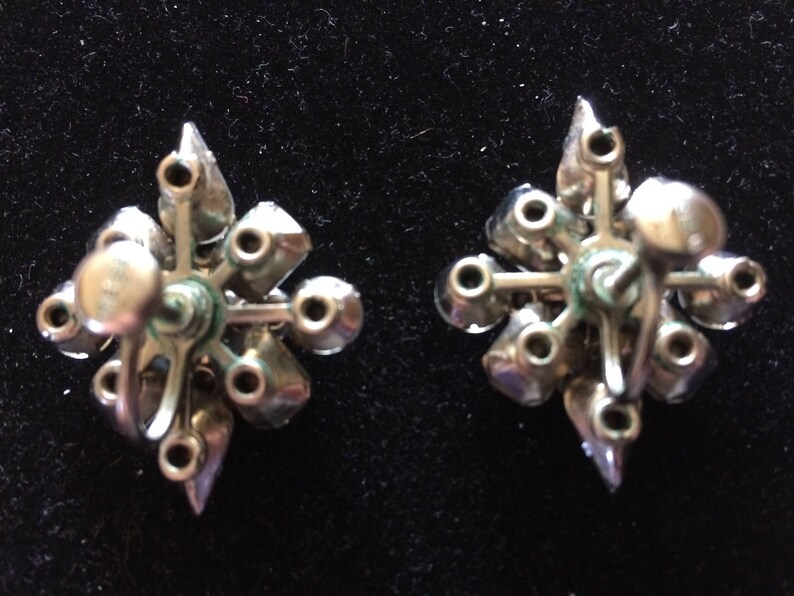 WEISS Blue Rhinestone /& Givre Glass Screw Back Earrings Vintage Diamond Shaped Earrings Pale Blue Givre Glass Screw Backs