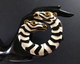 KJL Enamel Double Headed Zebra Brooch, Kenneth Jay Lane, Animal Pin, Vintage Zebra Brooch, Figural Pin, Rhinestone Eyes, BOOK PIECE