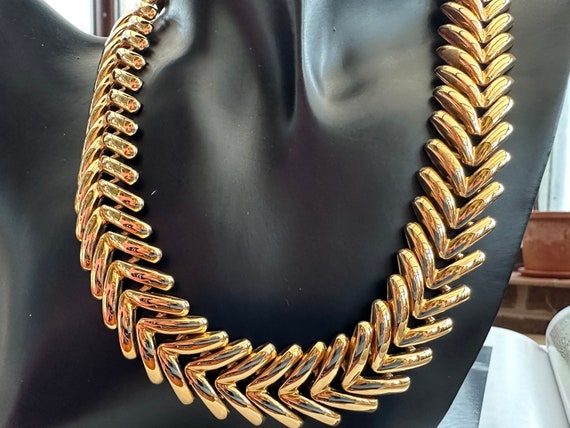 ROAN Gold Tone Large Chevron Necklace, Single Str… - image 1
