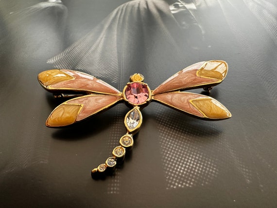 KJL for Avon, Enamel & Crystal Dragonfly Brooch, … - image 4