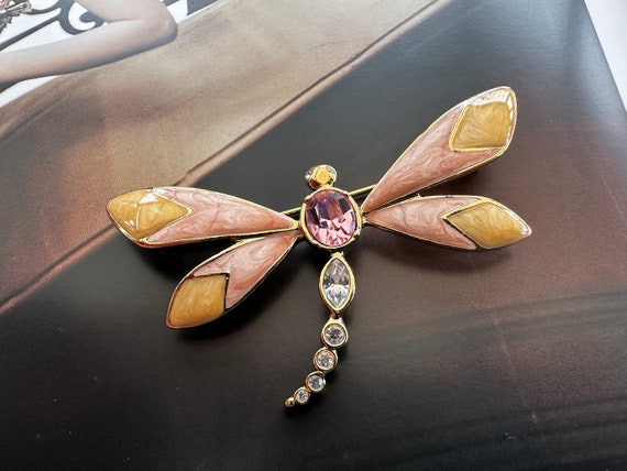 KJL for Avon, Enamel & Crystal Dragonfly Brooch, … - image 6