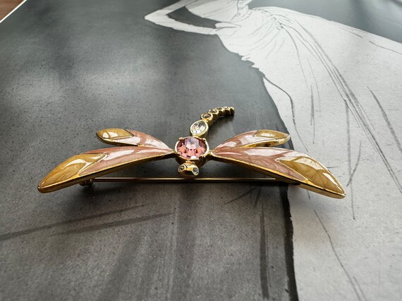 KJL for Avon, Enamel & Crystal Dragonfly Brooch, … - image 8