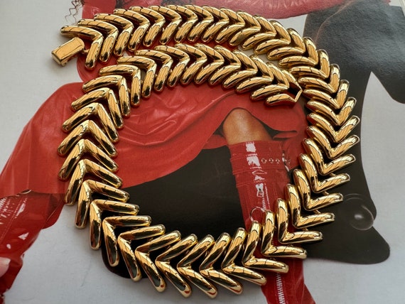 ROAN Gold Tone Large Chevron Necklace, Single Str… - image 2