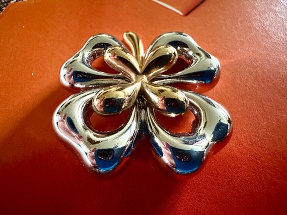 PC Silver & Gold Tone Metal Four Leaf Clover Broo… - image 7