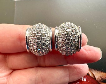 SWAROVSKI Rhodium Plate & Clear Crystal Clip On Earrings, Swan Signed, 1990s Vintage