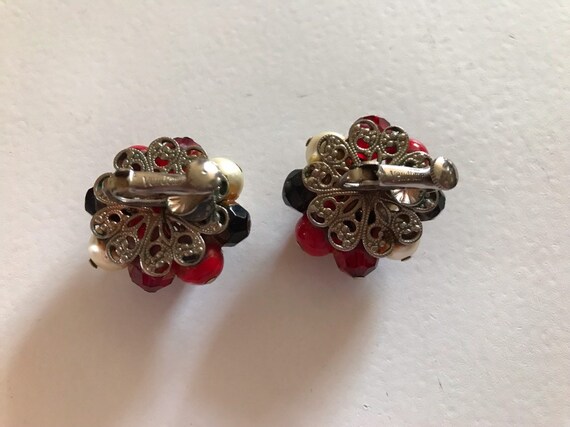 VENDOME Cluster Screw Back Earrings, Red & Black … - image 10