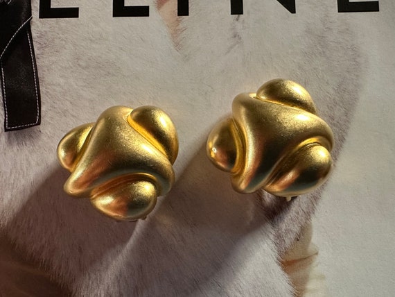 KJL Golden Nugget Clip On Earrings, Brushed Matt … - image 2