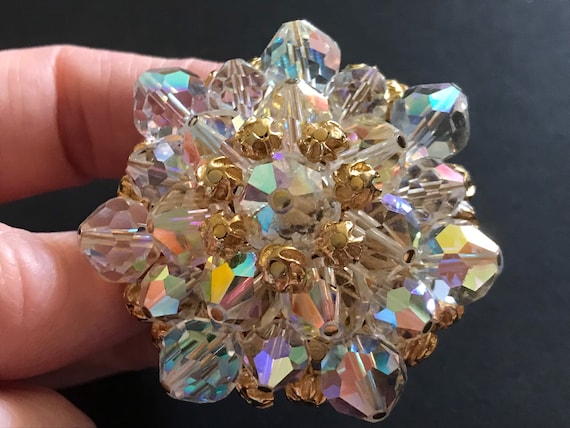 VENDOME Aurora Borealis Bead Brooch Clear Glass Bead Cluster Pin