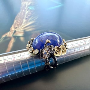 Tanzanite & Coated Silver Ring, White Topaz, Enamelled Frog, Statement Ring, Vintage