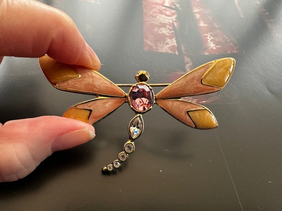 KJL for Avon, Enamel & Crystal Dragonfly Brooch, … - image 7