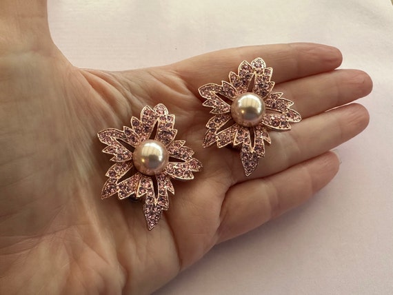 KJL Rose Gold Plated Floral Clip On Earrings, Ken… - image 8