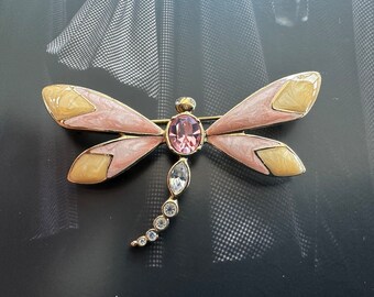 KJL for Avon, Enamel & Crystal Dragonfly Brooch, Kenneth Jay Lane, Insect Bug Pin, 1990s Vintage