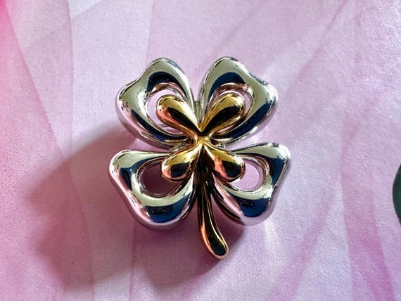 PC Silver & Gold Tone Metal Four Leaf Clover Broo… - image 4