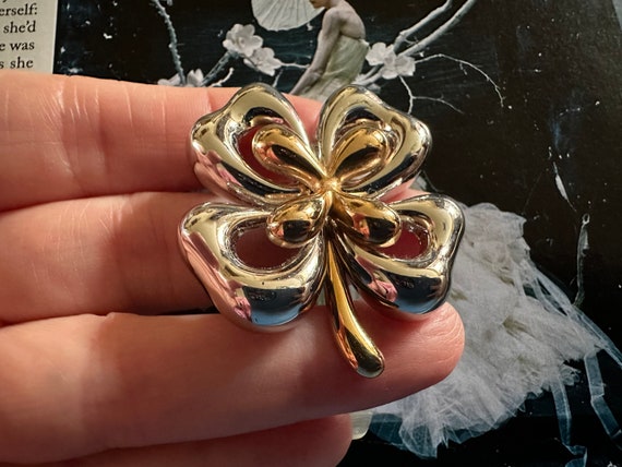 PC Silver & Gold Tone Metal Four Leaf Clover Broo… - image 6