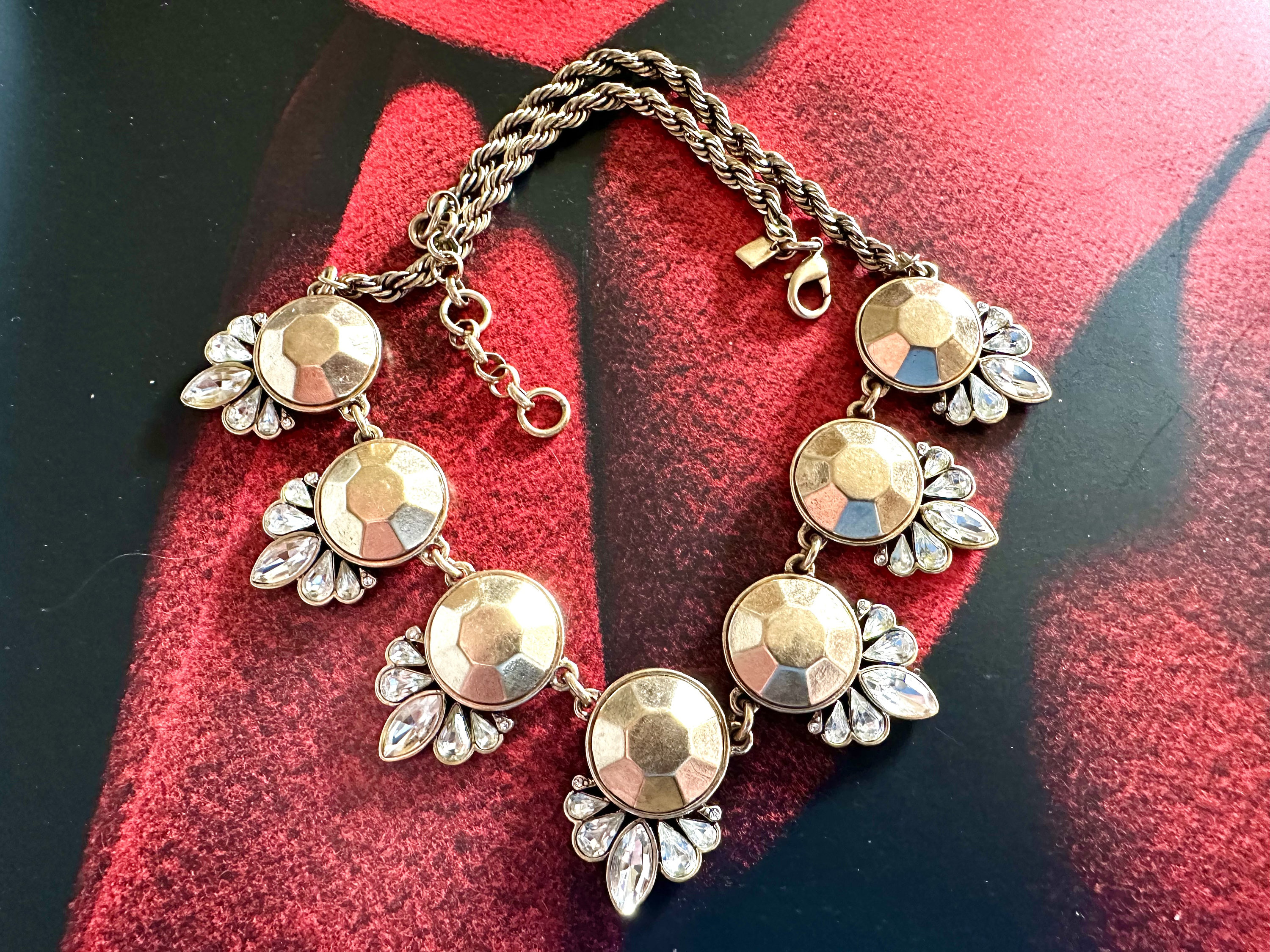 BANANA REPUBLIC Rope Necklace, Gold Tone Metal & Clear