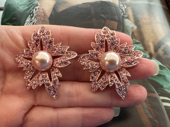 KJL Rose Gold Plated Floral Clip On Earrings, Ken… - image 3