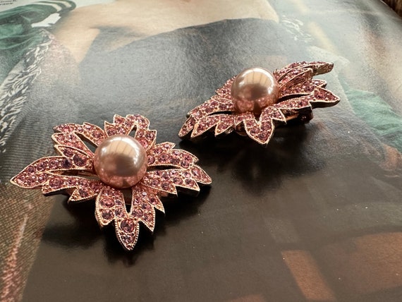 KJL Rose Gold Plated Floral Clip On Earrings, Ken… - image 9