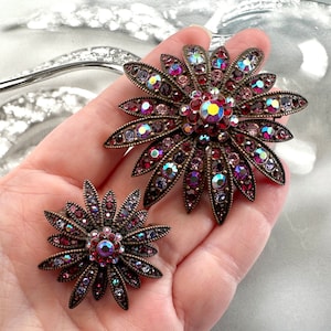 JOAN RIVERS 2 Flower Brooch Set, Shades of Pink Swarovski Crystals, Classics Collection, Floral Pins, 1990s Vintage