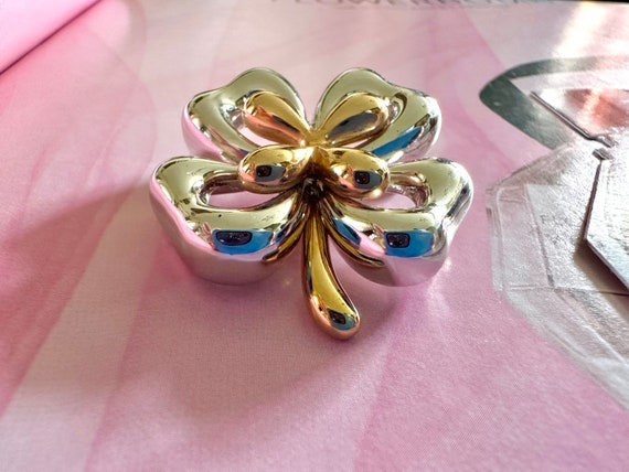 PC Silver & Gold Tone Metal Four Leaf Clover Broo… - image 9