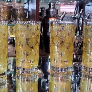 Fred Press Glasses, Vintage, Mid Century Glasses, 1960's Barware, Cocktail, Highball, Gold
