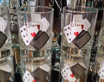 Cocktail Glasses, Vintage Glassware, Barware, Mid Century Glasses, Whiskey Glasses, Poker Glasses, Card Glasses