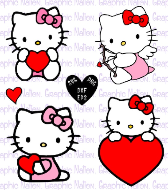 Cute Kitty Valentine. Cartoon Kitty Clipart. Valentine Day Etsy
