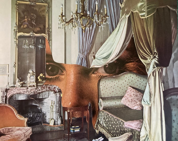 Collage Art Print | Collage Wall Art | Woman "Disappearing Act" Eyes Victorian | Surreal Collage | Analog Collage Art | Conceptual Art |