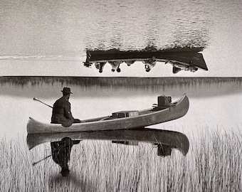 Collage Art Print | Vintage Collage Art | Canoes "As Above, So Below" Boating | Surreal Collage | Analog Collage Art | Collage Prints