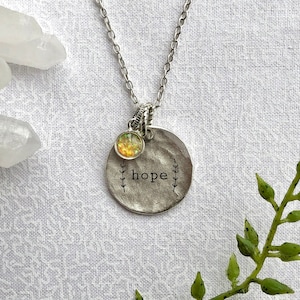 Hope & Vines Hammered Necklace Yellow Opal Charm Graphic - Etsy