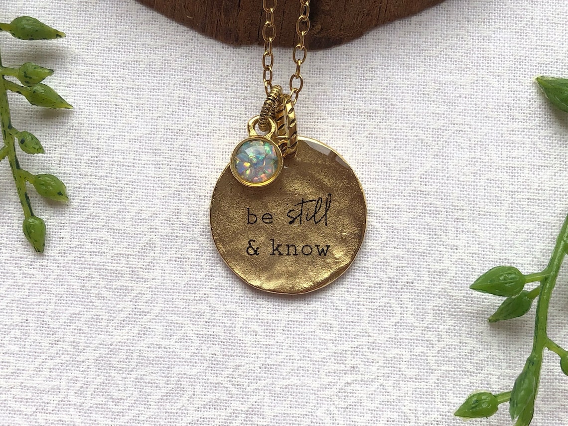 Be Still and Know Necklace Hammered Flat Tag Graphic | Etsy