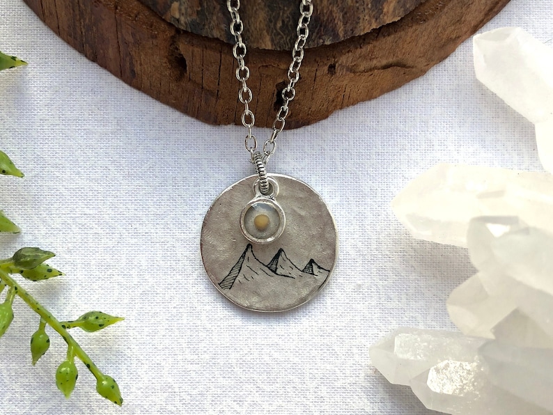 Mustard Seed Mountain Necklace, Hammered Flat Tag, Minimalist, Christian Jewelry, Faith Necklace, Layering Necklace, Inspirational Necklace 