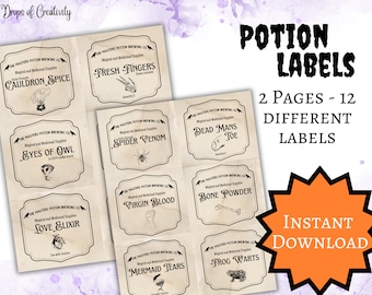 Printable Halloween Potion Labels: Apothecary Jar Stickers (Digital Download)