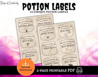 Halloween Potion Labels, Apothecary Jar Stickers, Printable Halloween Decor, Digital Download