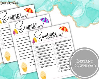 Lista de actividades de verano imprimible: lista de actividades familiares en PDF, lista de actividades divertidas de verano, descarga instantánea para niños y padres