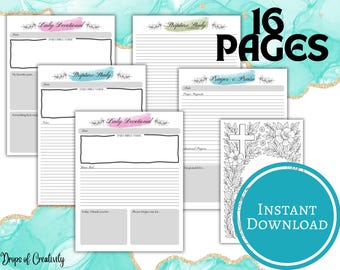 Kit de diario imprimible para estudio bíblico / Páginas de diario de oración / Planificador devocional cristiano / Diario bíblico imprimible / Estudio de las Escrituras en PDF