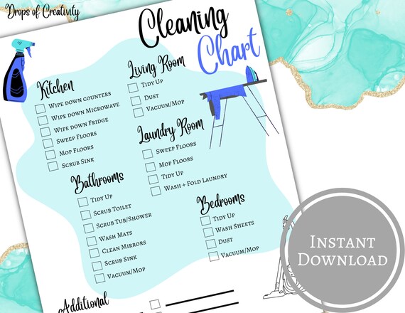 Cleaning Chore Chart Tracker Instant Download Printable - Etsy