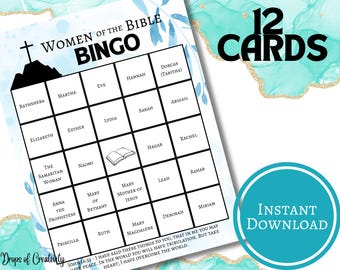 Juego de bingo de las Mujeres de la Biblia para imprimir: tarjetas de bingo bíblico para la escuela dominical, actividades para niños en la iglesia y juegos cristianos para el aula (PDF)