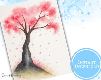 Impresión de acuarela de flor de cerezo: Arte mural minimalista japonés - Decoración del hogar (Descarga digital)